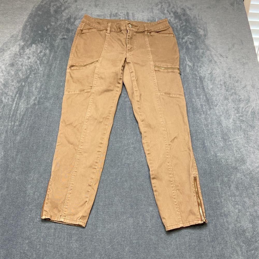 White House Black Market The Skimmer Pants Womens 10 Khaki Low Rise Ankle Zip